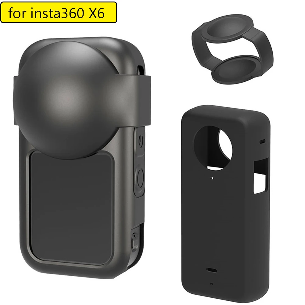 Silicone Protective Case for Insta360 X6, Shockproof Dustproof Cover Shell Replacement Case with Detachable Lens Protector