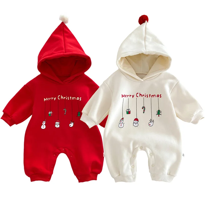 Korean Christmas Baby Romper for Boys Girl Clothes Fleece Thicken Infant Jumpsuit Fashion Hooded One-Piece Onesie Toddler Outfit