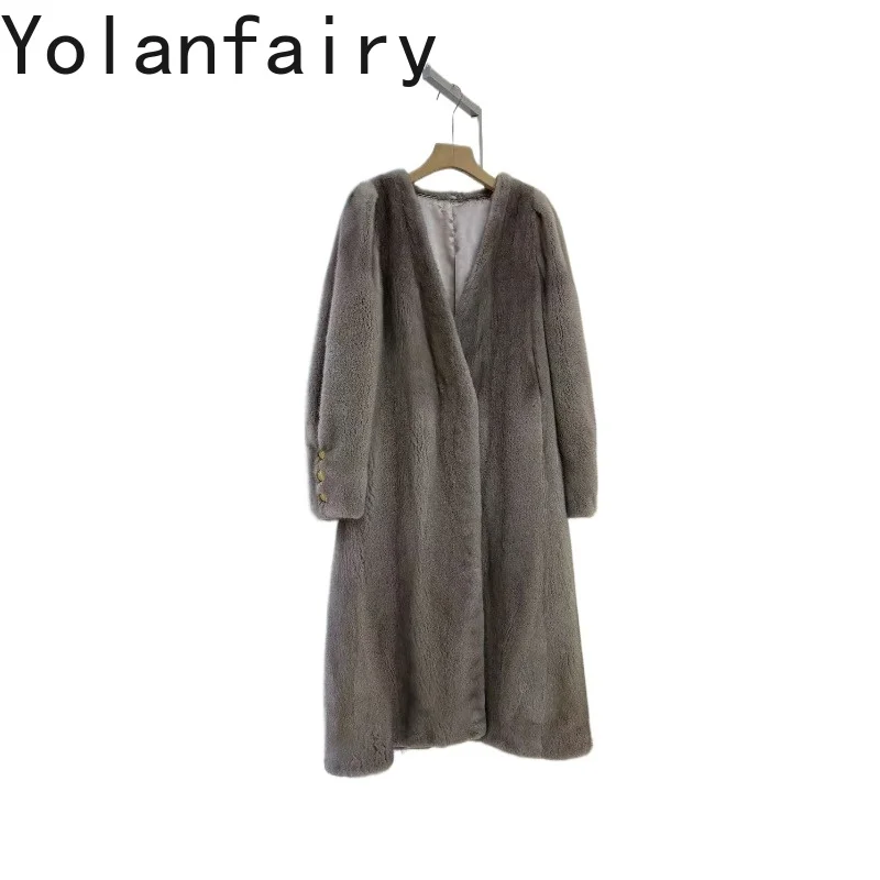 Yolanfairy Abrigos de Piel de Visón Natural para Mujer, de Alta Gama, Invierno 2026, Elegante Chaqueta de Piel de Visón Genuina, 116cm, casacos