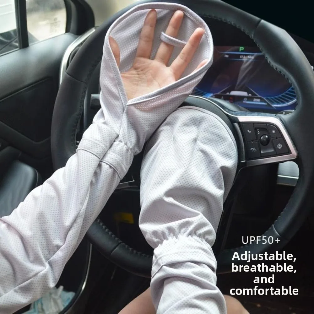 

Anti-UV Sun Protection Sleeves Adjustable Cuff Breathable Driving Sleeve Gloves Casual Elastic Ice Silk Sleeve