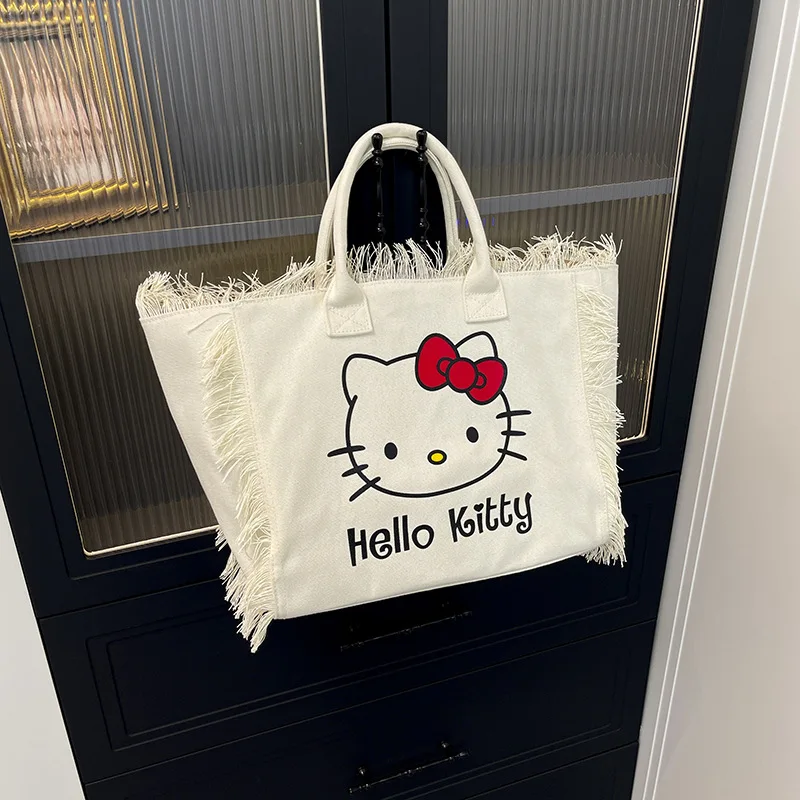 

Hello Kitty Storage Bag Cute Anime Canvas Women Accessories Versatile Large Capacity Fashion Single Shoulder Girl Gift Wholesale