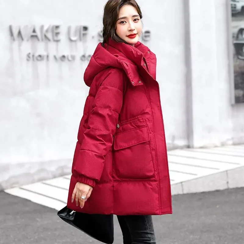 Women's Casual Cotton Down Coat, Warm Padded Jacket, Long Detachable Hooded Parker, Female Outerwear, Khaki Clothes, New, Winter