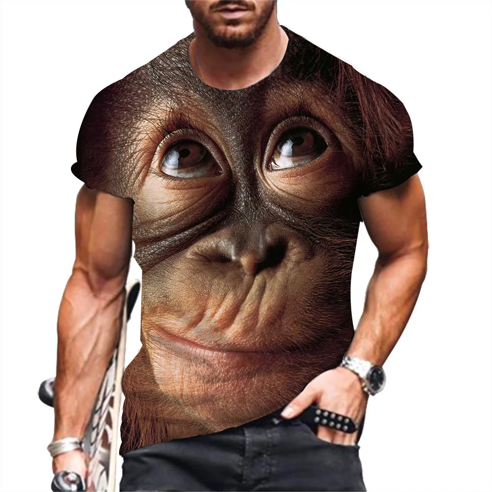 Summer Men Funny Animal Monkey Print 3d Printed T-Shirt Fashion Fun Hip Hop Harajuku Trend Loose Personality Plus Size Top