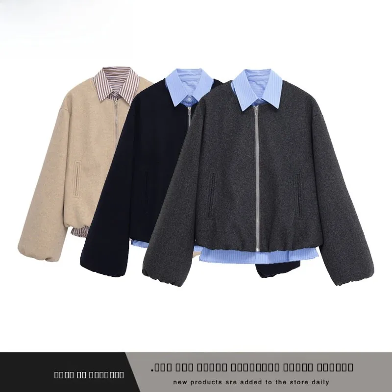 Faionable مخطط irt المرقعة الصوفية Jaet جديد الخريف الشتاء المرأة معطف دافئ طويل Sve الوجه طوق سستة إغلاق #1