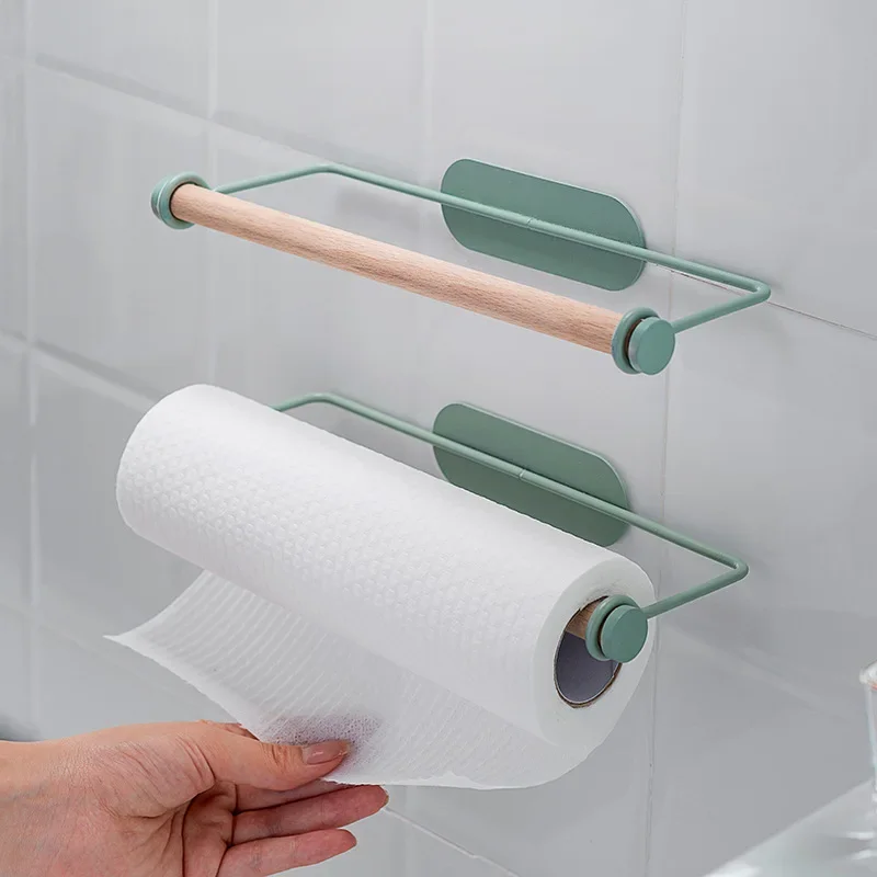 Kitchen Paper Towel Rack Iron Hanging Rack Oil Absorbing Paper Fresh-Keeping Film Storage Rack Hole Free Lazy Rag Roll PaperRack