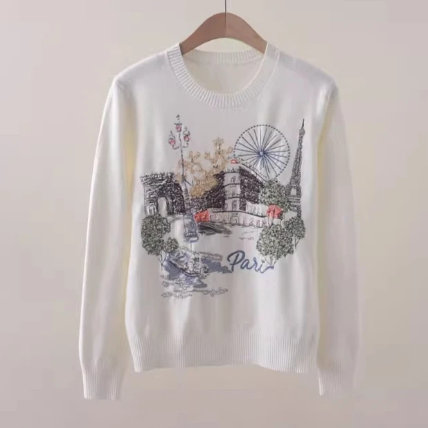 

Women Embroidered Wheel Pullover Sweater Long Sleeve Knitted Top Fashion Clothing