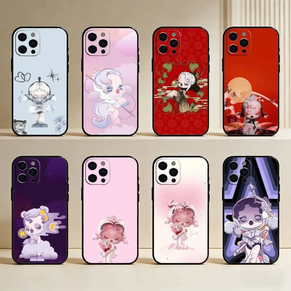 

Cute Doll The S-SKULLPANDA Phone Case For iPhone17,16,15,14,13,12 Plus,Max Soft Silicone Black Cover