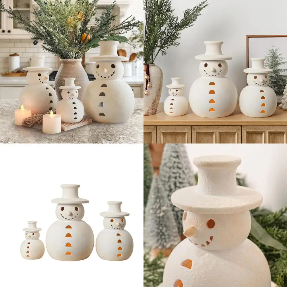 

Handcrafted Terracotta Snowmen Set - White Clay Winter Decor for Home, Rustic Style, Suitable Indoor & Outdoor