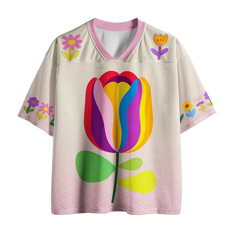 2026 new unisex mesh T-shirt V-neck lightweight breathable polyester mesh retro nostalgic printed casual sportswear
