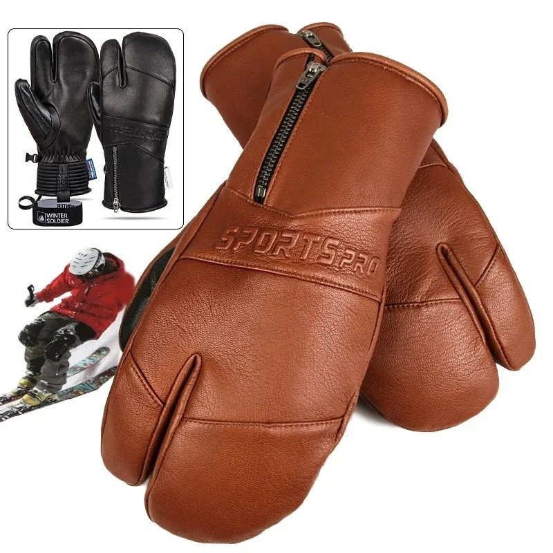 2026-winter-ski-gloves-goatskin-leather-mittens-snowboard-gloves-waterproof-plus-velvet-warm-men's-and-women's-cold-proof-gloves