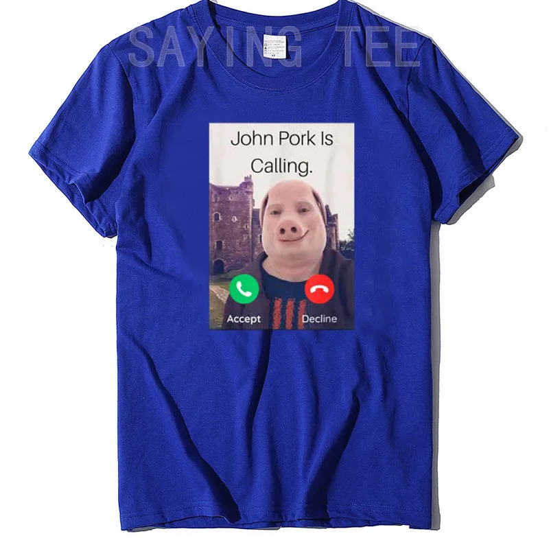 John Pork Is Calling Answer Call Phone T-Shirt Humor Funny Pig Lover Graphic Tee Top Streetwear Fashion Short Sleeve Outfit Gift