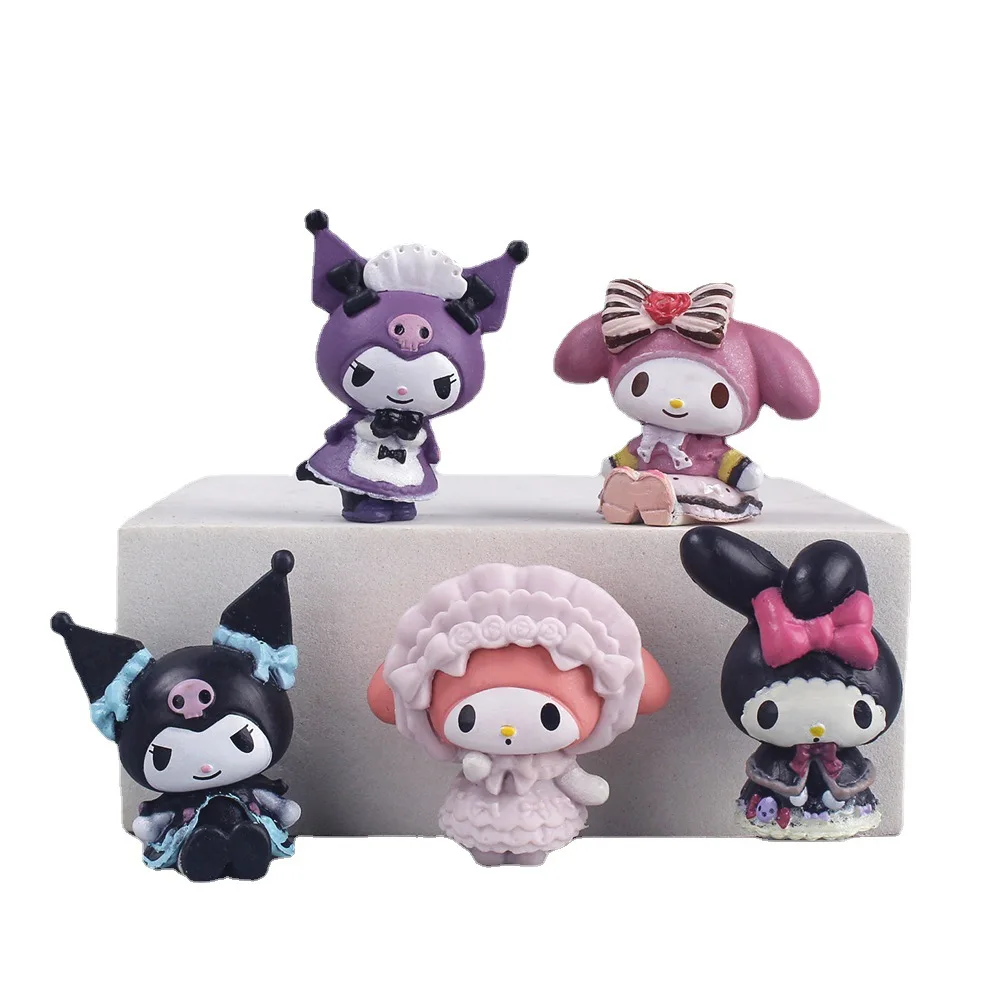 4.9 cm-8 cm Melody Kuromi kantong 5/6 Buah Pvc buatan tangan Model beberapa gaya indah dan lucu dekorasi Desktop hadiah untuk anak-anak