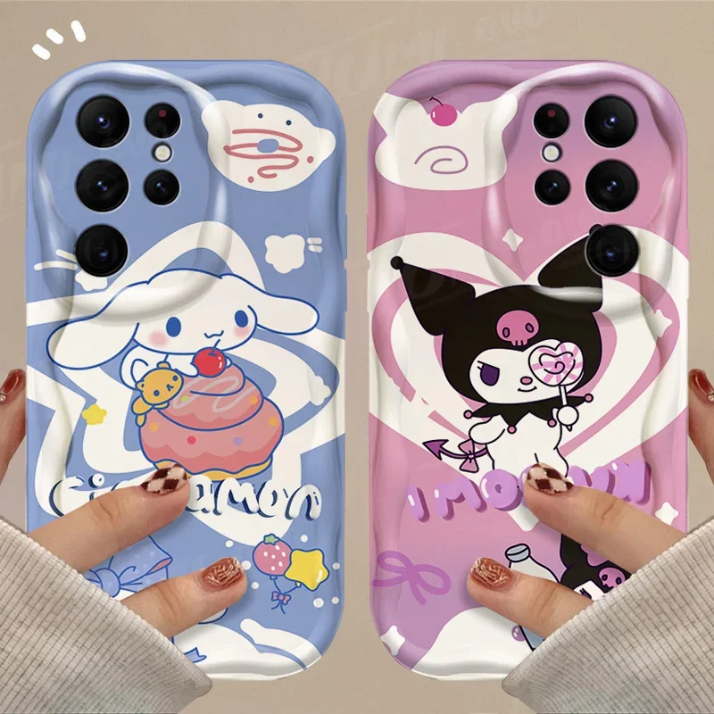 Sanrio Cinnamoroll Rabbit 3D Wave Case For Samsung Galaxy A54 A34 A24 A14 A13 A53 A33 A73 A23 A52 A52S A32 A22 A12 A51 A71 Cover