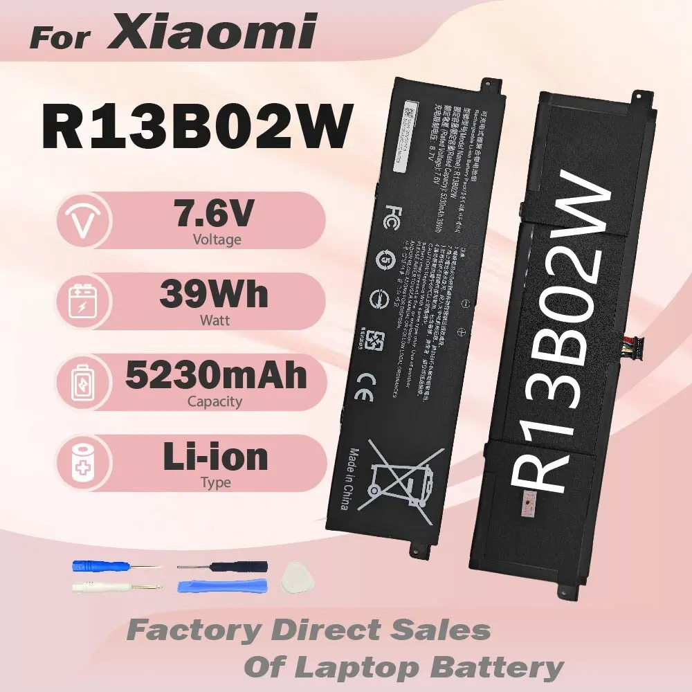 R13B02W R13B01W Laptop Battery For XiaoMi MI Air 13.3 inch 161301 TM1613 1604 1703 Series 39Wh 7.6V Free Tools