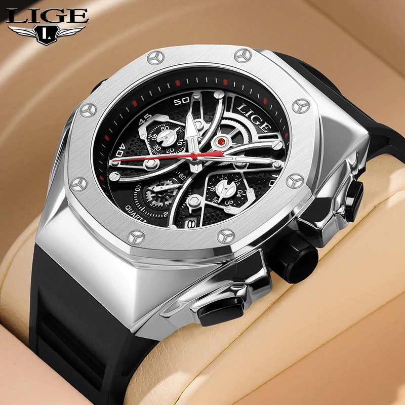 

LIGE Big Sport Watch for Men Waterproof Fashion Clock Luminous Chronograph Silicone Quartz Men Wrist Watches Relogios Masculinos