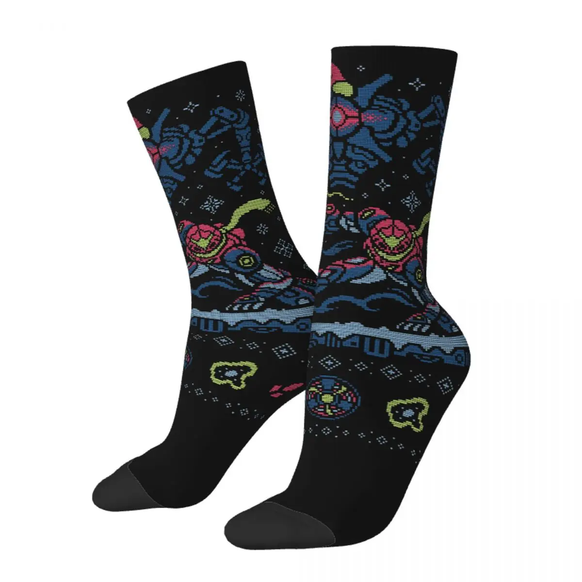 Funny Happy Men's Socks Fight Art Vintage Harajuku Metroid Zero Mission Game Hip Hop Novelty Seamless Crew Sock Gift Printed