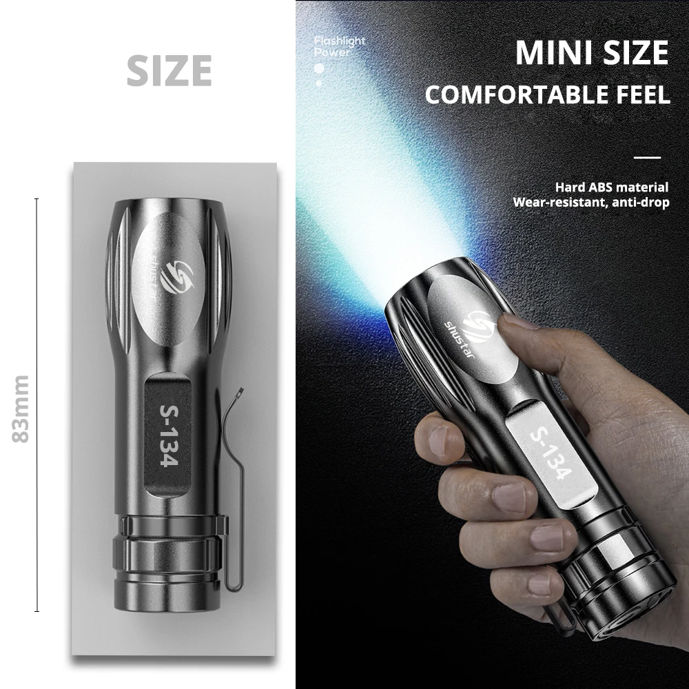Rechargeable Mini LED Flashlight Super bright Torch ABS Lightweight Material Suitable for Adventure, Camping, Riding, Hiking