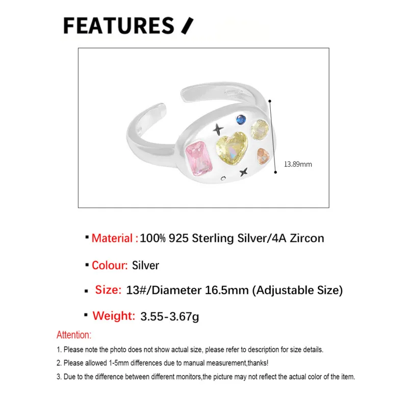 SSTEEL New In Korean Zircon Rings For Woman Sterling Silver 925 Women Adjustable Ring Personalized Y2k Luxury Designer Jewelry