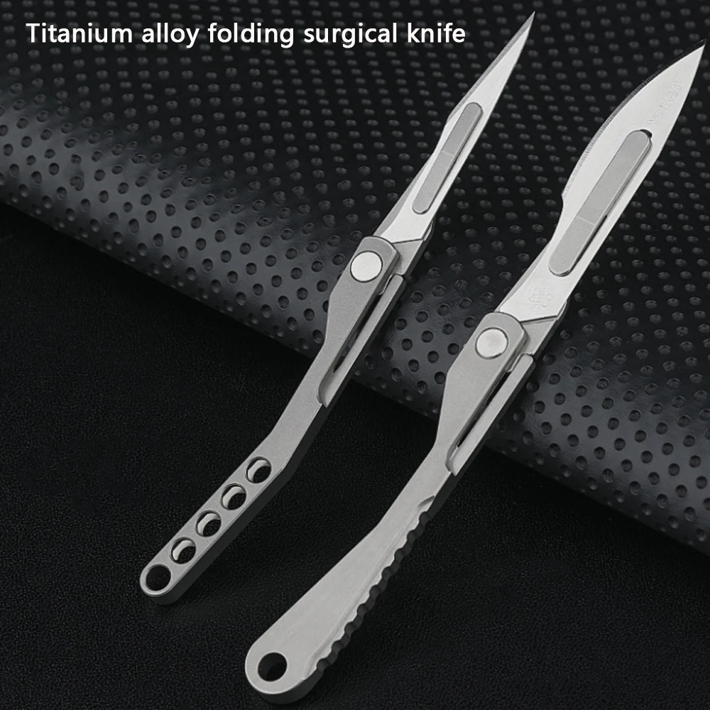 Titanium alloy mini folding surgical knife for outdoor camping and fishing portable unboxing knife with 10pcs replaceable surgic