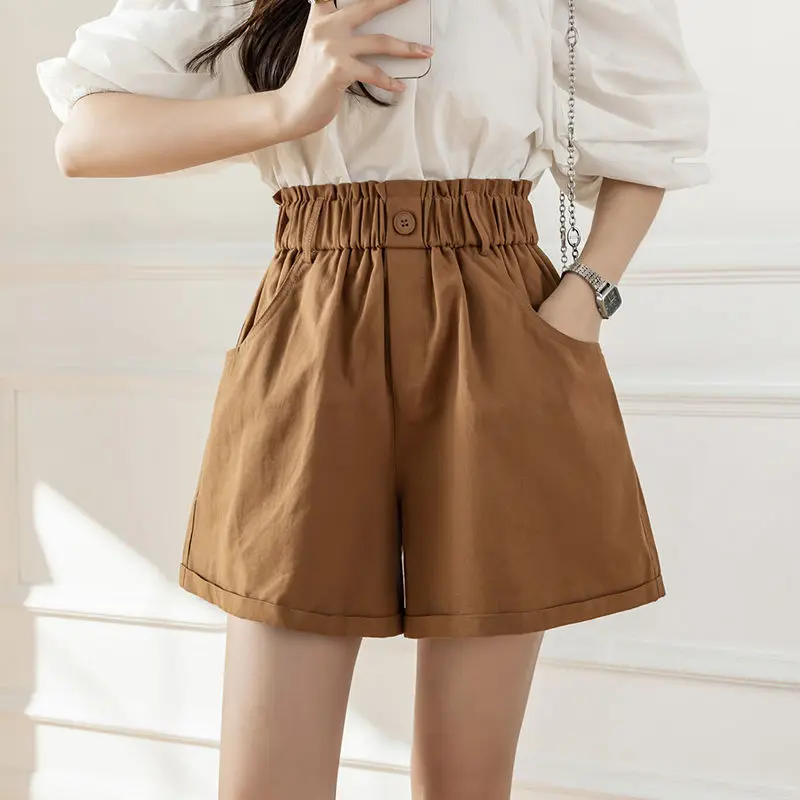 

High Waist Laced Up Shorts Flower Bud Wide Leg Shorts Autumn Winter Korean Loose Flower Bud Waist A-line Pants A36