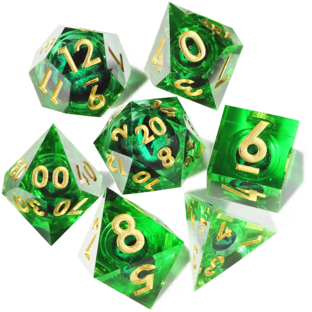 MINI PLANET Red Green Dragon Eye Dice Set Polyhedral Resin DND Dice with Sharp Edges For TRPG D&D Dice Box Set Desktop Games