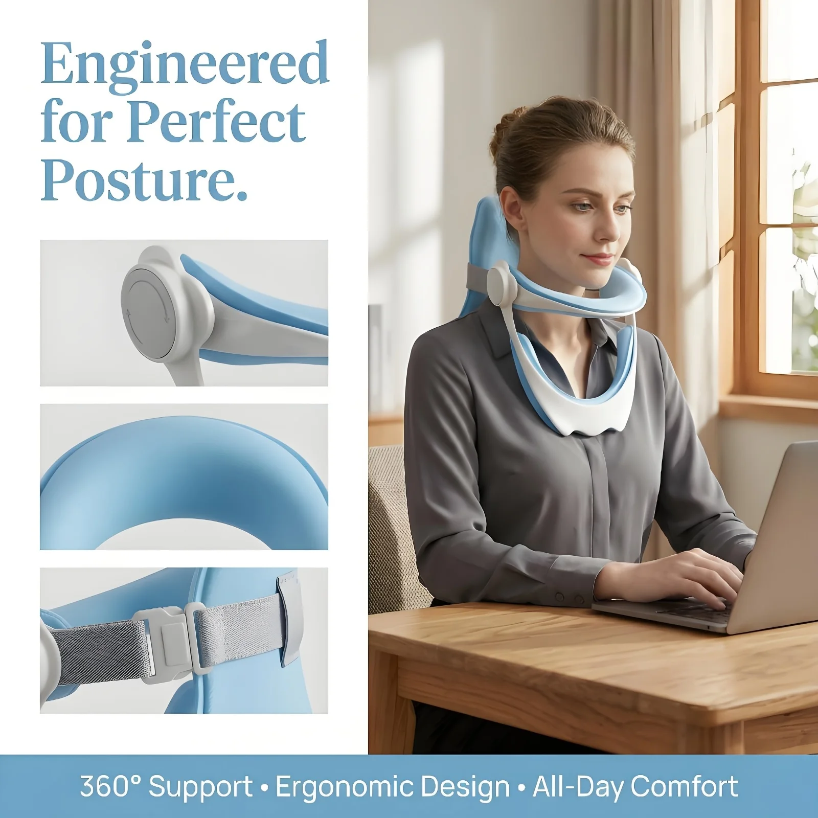 Height Adjustable Cervical Traction Collar Ergonomic Three-Point Neck Support Brace Forward Head Posture Corrector Relief