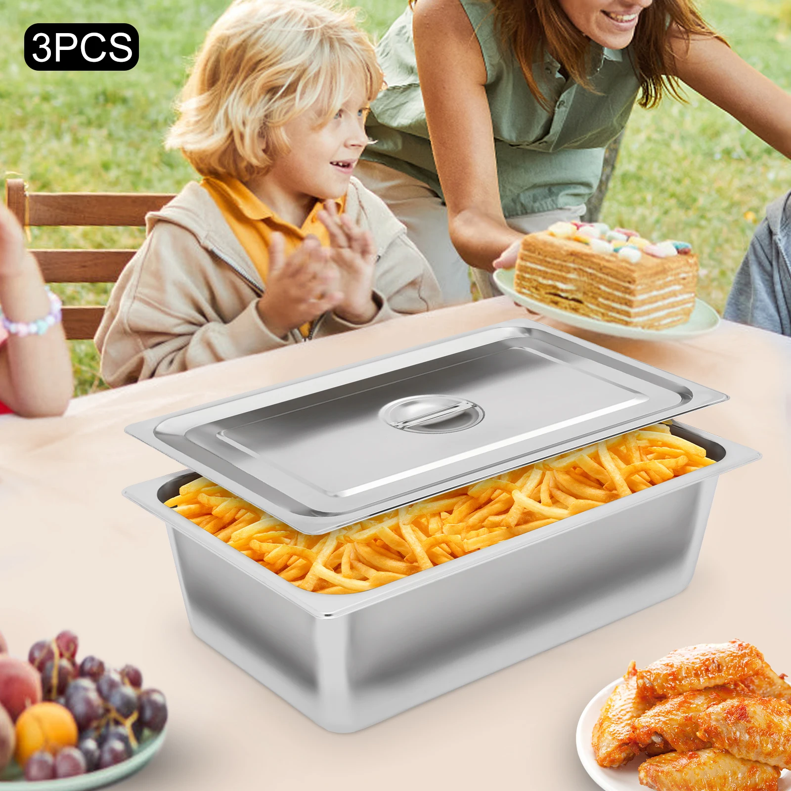 

3 Pcs-6 Inch Deep Steam Table Pans with Lid, Stainless Steel Hotel Pan Restaurant Steam Table Pans Commercial Cookwares 11.6Qt