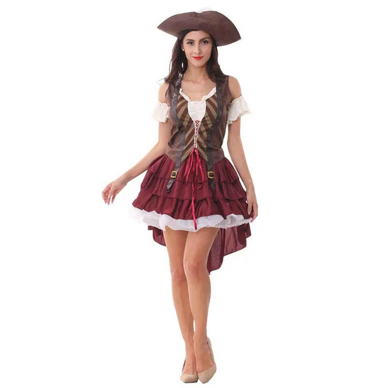 Disfraz de pirata Medieval Vintage para mujer, vestido de fiesta de fantasía, ropa Sexy para adultos, disfraces de carnaval, 1 unidad