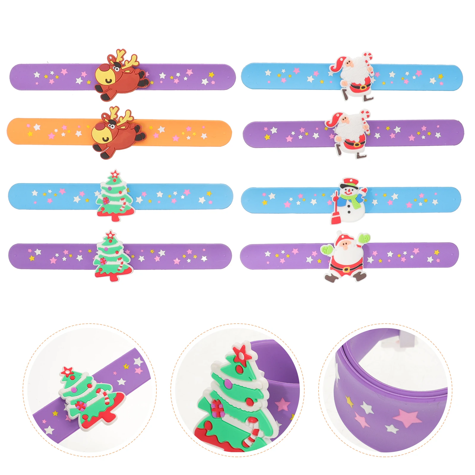 12 pièces Bracelets à pression de noël Bracelets à claquettes père noël bonhomme de neige Elk conception Flexible Silicone cadeaux de fête enfants adolescents adultes