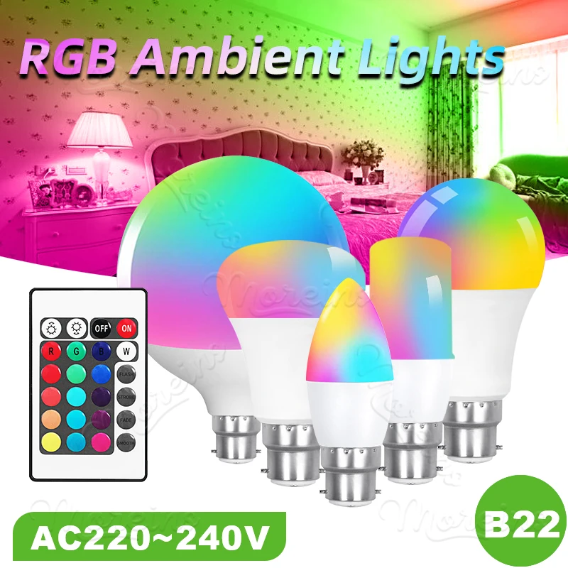 B22 Base 220V Colour Changing LED Light Bulbs With Remote RGB Dimmable 12 Color Lamps Choices Perfect For Home & Stage Lighting