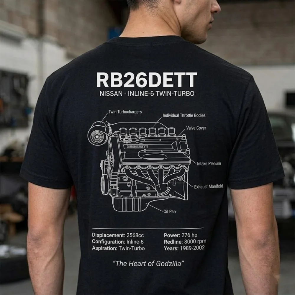RB26 Engine Blueprint T-shirt Automotive Blueprint Diagram Men Graphic Print Summer Tops Unisex Y2K O Neck Short Sleeve Tee