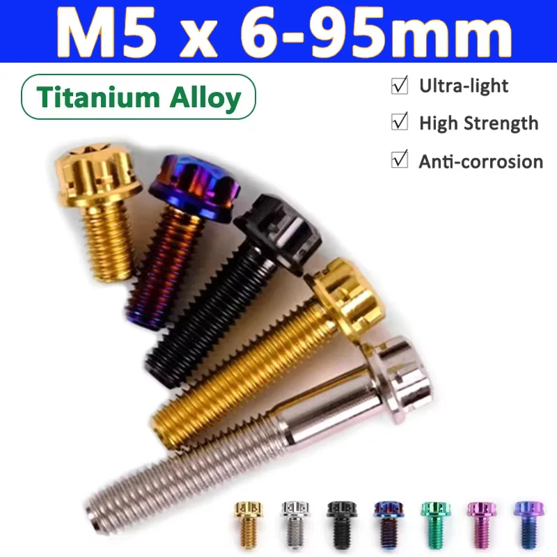 

1pcs Titanium Alloy Bolt M5 Length 6-95mm Torx Head Flange Screw High Strength Motorcycle Screws Gold/Black/Blue/Green/Purple