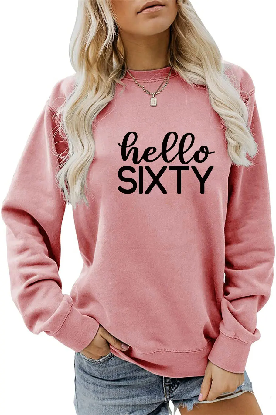 New autumn crew-neck loose women's T-shirt hoodie hello sixty printed fashion long-sleeved top casual jumper