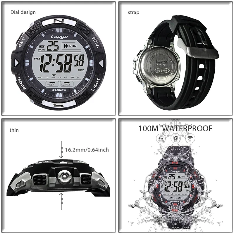 Multifunción Digital Relojes Hombre Negro Impermeable Luminoso Casual Reloj de Mano Chico Moda Deporte LED Relojes Electrónicos Hombre