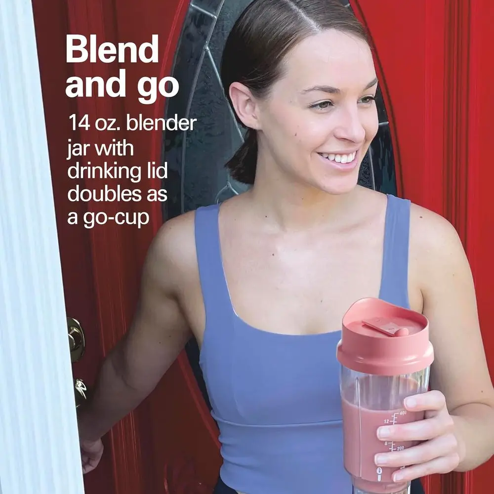Portable Blender or Smoothies with 14 oz Travel Jar | BPA-free Jar & Lid | Durable Stainless Steel Blades | 300 Watts Peak Power