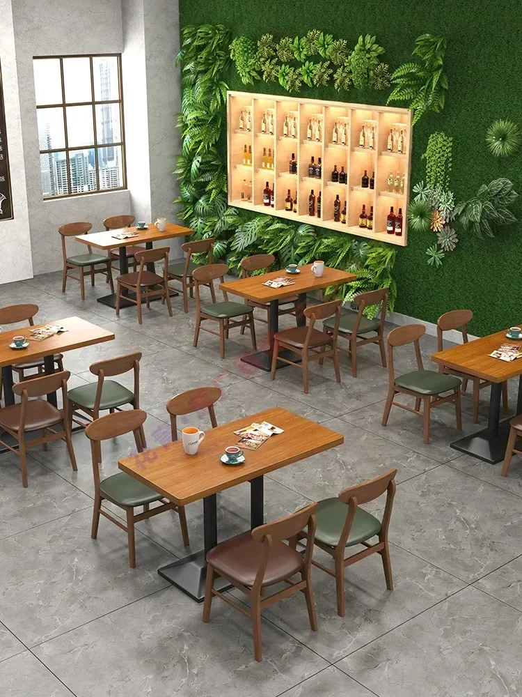 Solid Wood Restaurant Tables, Chairs and Benches Commercial Catering Snack Bar Canteen Japanese Rice Noodle Restaurant Card Seat