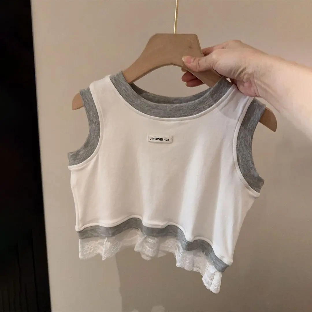 New Girls Undershirt New Summer Children's Cotton T-Shirt Fashionable Hundred Tops Girls Sling Summer Yankee Bottoming Shir