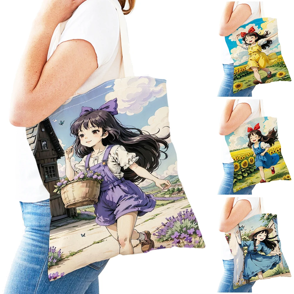 

Модные милые сумки-шопперы с героями мультфильмов для девочек, детская школьная сумка с двойным принтом, сумка-тоут для женщин, повседневная парусиновая женская сумка для покупок