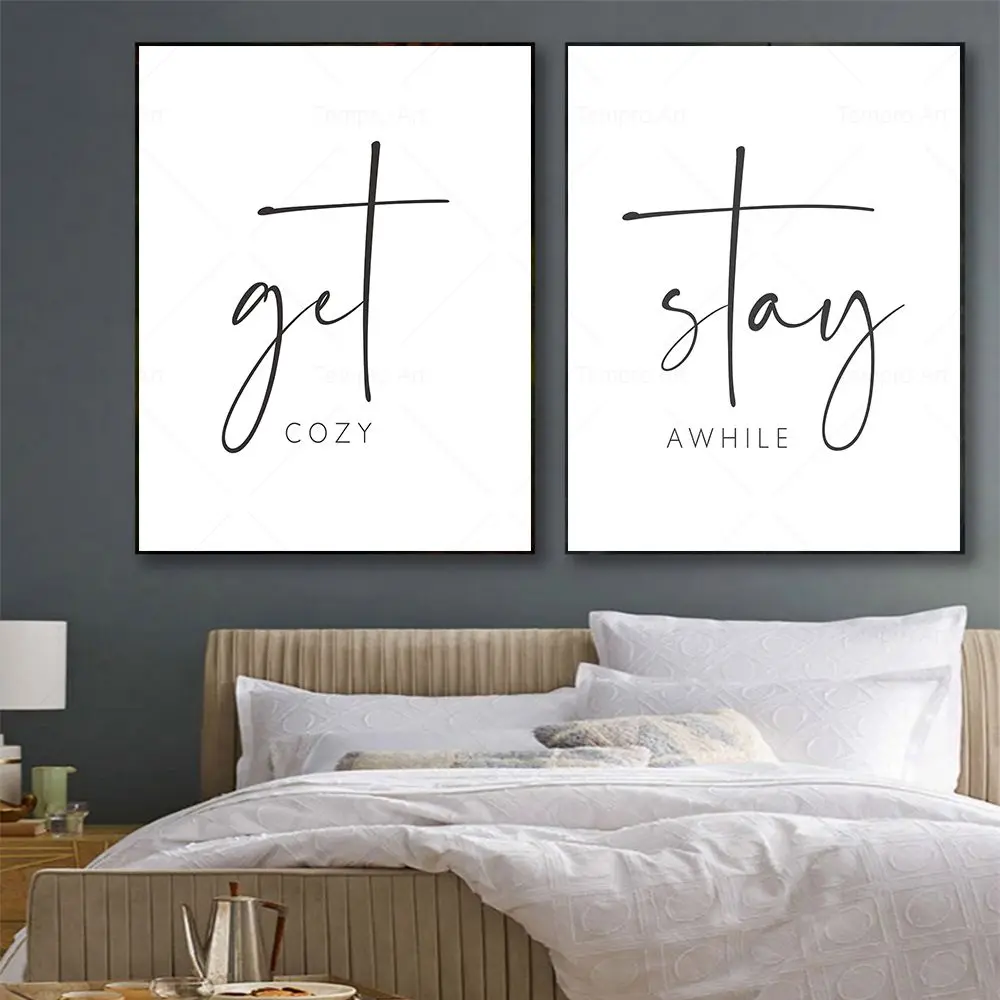 

Guest Room Quote Prints Get Cozy Stay Awhile Poster Guest Bedroom Signs Wall Art Canvas Painting for Bedroom Home Decor Pictures