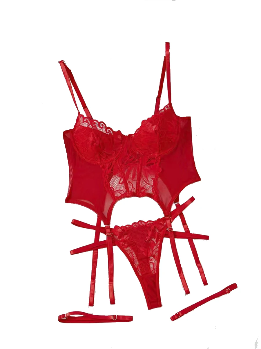 2026 Underwire Bra And Thongs Ladies Underwear Set Floral Lace Garter Lingerie Set With Choker Women Intimates for Women Gifts