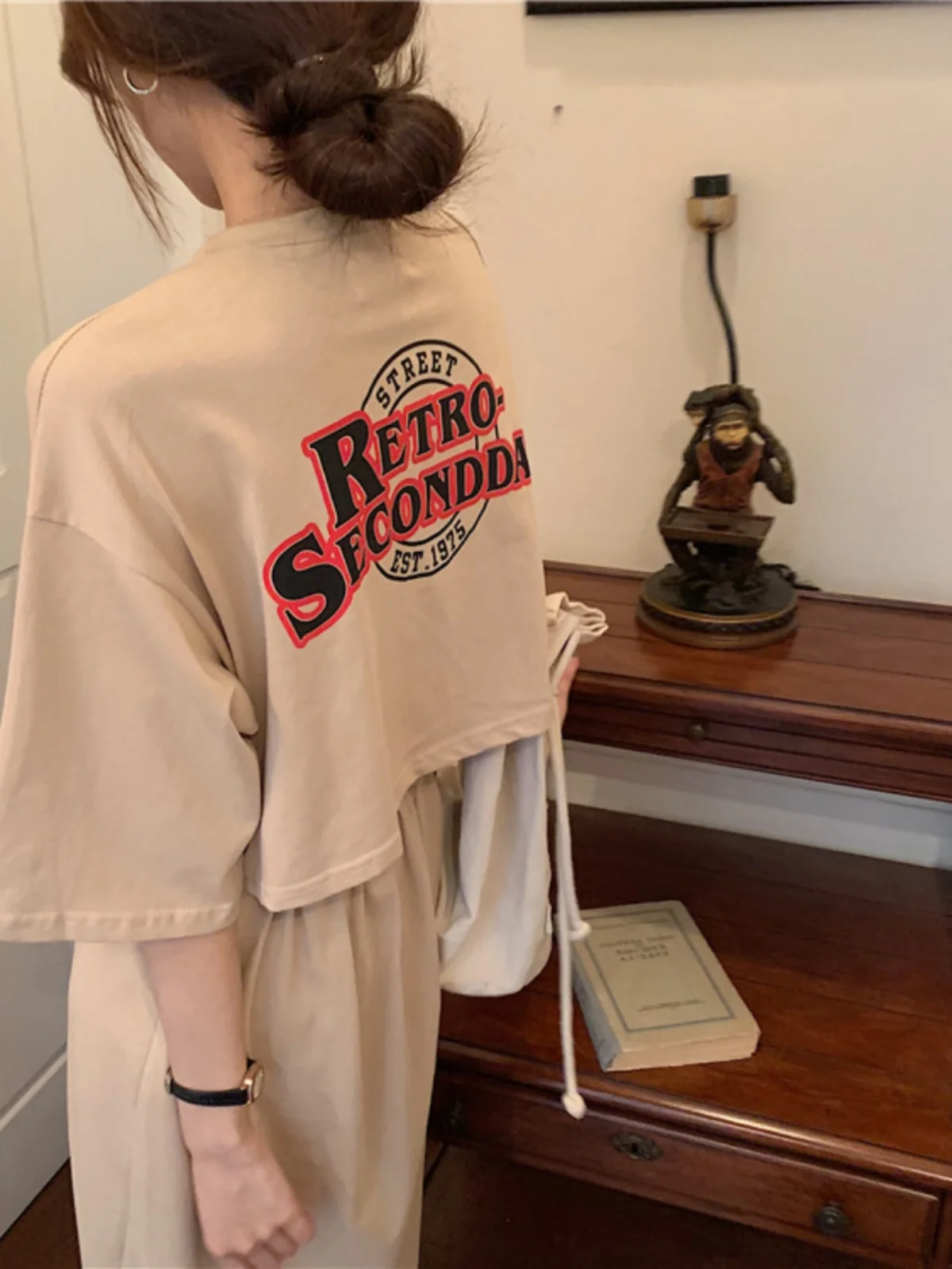 Été 2024 coréen Sle T-shirt Dr surdimensionné femmes Faion Fre genou longueur jupe une pièce ronde Ne ort Sve