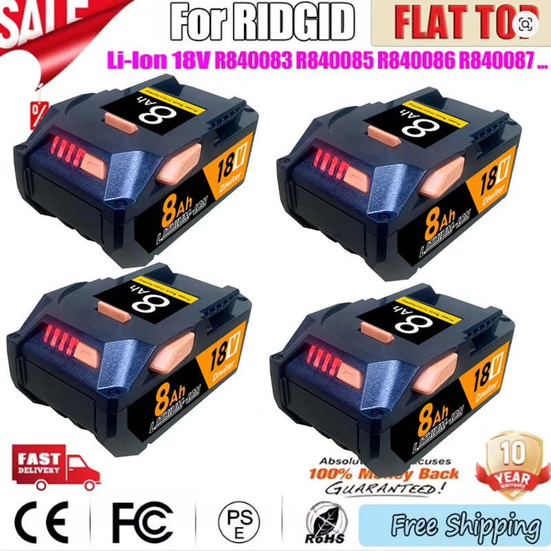 

2026 For Aeg Ridgid 18V 10Ah/8Ah/6Ah battery,21700 lithium Replacement Battery Models: R840083 R840085 R840086 R840087 R840089