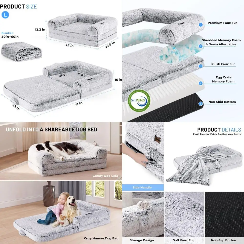Human Dog Bed for Adult, 2 in 1 Foldable Giant Dog Bed for People Fits Pet Families, Egg Foam Supportive Mat, Waterproof Liner,
