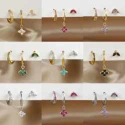 3PCS Flower Pendant Hoop Earrings Set For Women Vintage Stainless Steel Cubic Zirconia Cartilage Piercing Earring Trend Jewelry