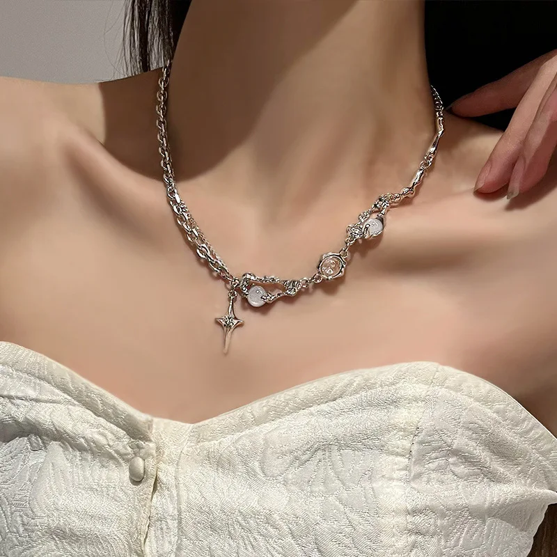 Funkelnde Mondlicht-Stein-Anhänger-Halskette für Frauen, Sternenlicht, unregelmäßige lange Quastenkette, Halsreifen, Accessoires, Modeschmuck – Detail 18
