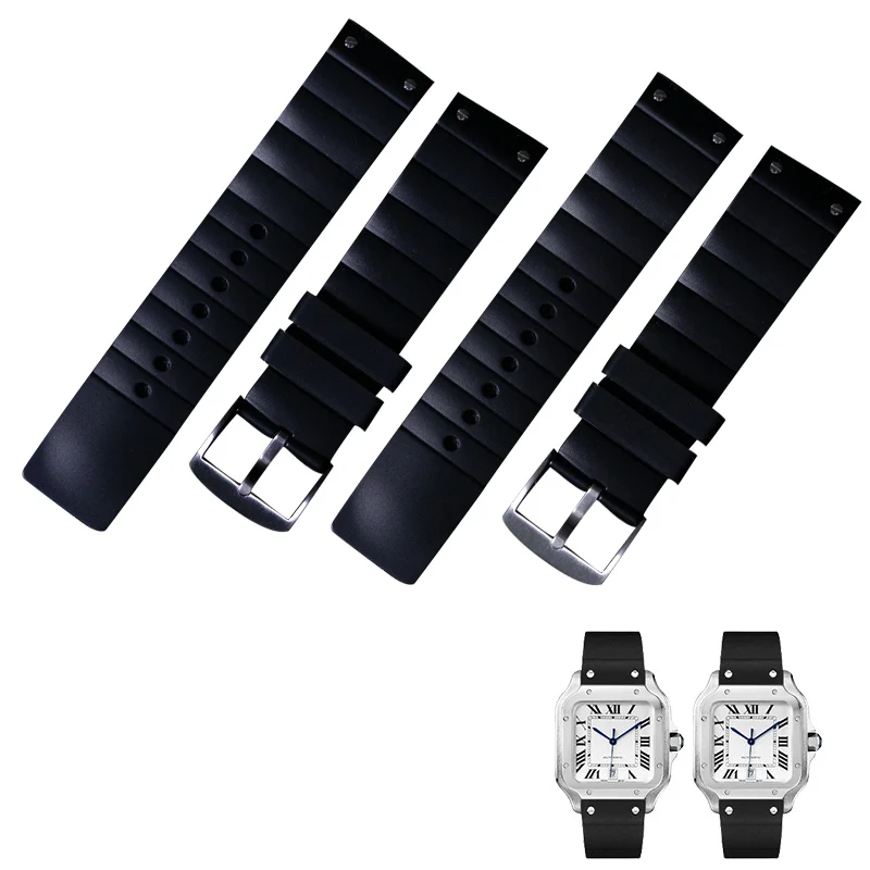 Soft Silicone Strap For Cartier Santos 100 Watch Band Black 23mm Men Women Waterproof Sports Type Rubber Watch Accessories