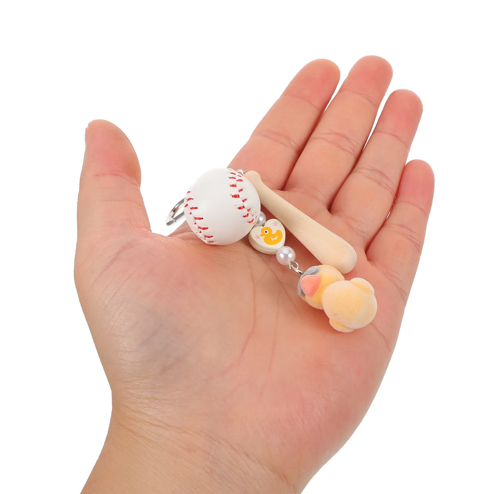 Mini Baseball Keychain With Wooden Bat  Mini Duck Pendant Decorations For Sports Theme Party Souvenir Pendant Charms Ornament