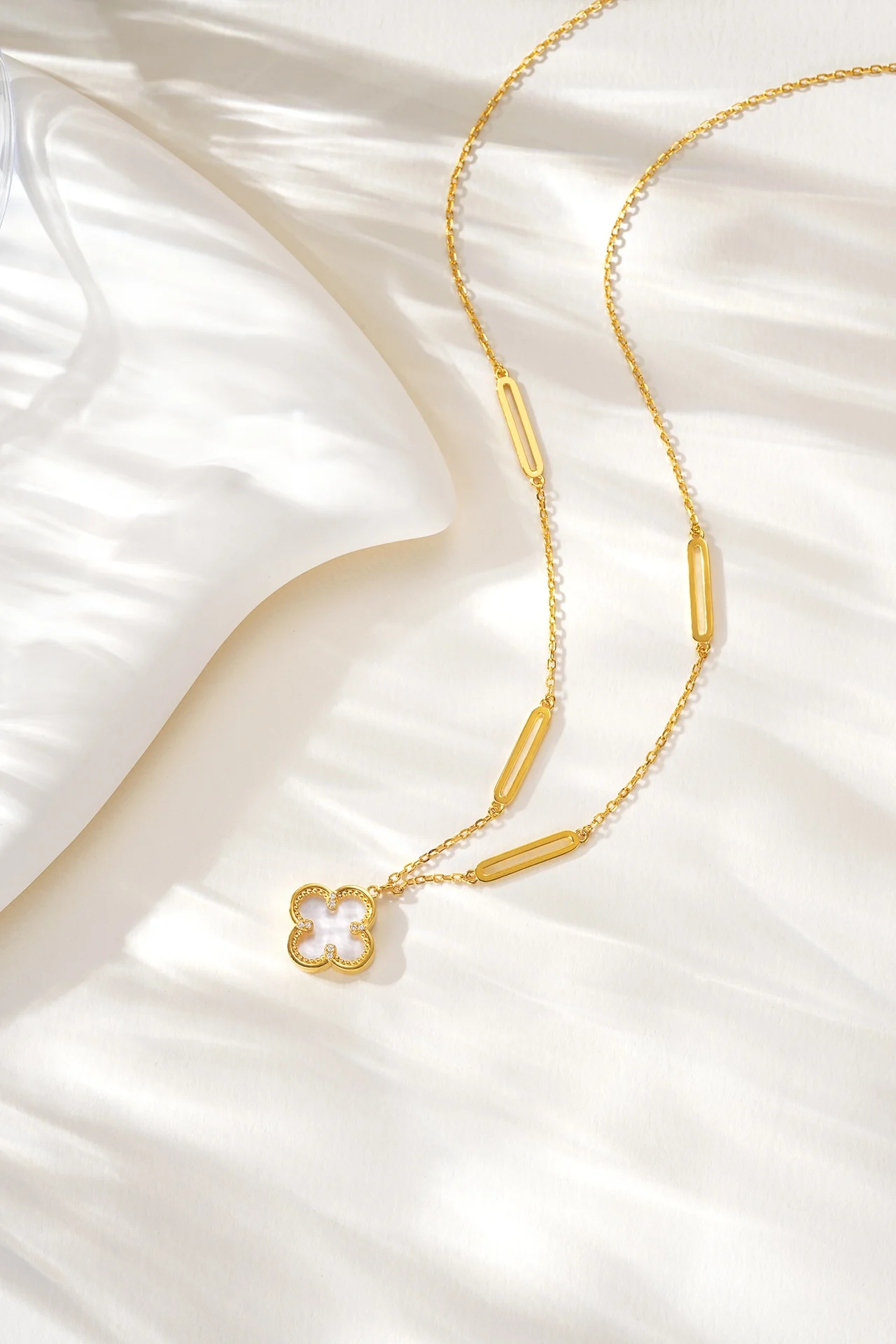 Lium الأحجار الكريمة 24k الذهب فيرميل البرسيم قلادة قلادة 925 الفضة محظوظ أربع أوراق البرسيم قلادة مجموعة مجوهرات هدايا للنساء