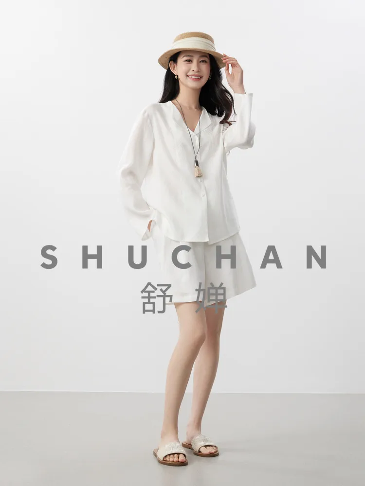 

Sand Washed Wrinkled Linen, Narrow Lapel Shirt + Elastic Waist Set Split Shoot 26 Summer New