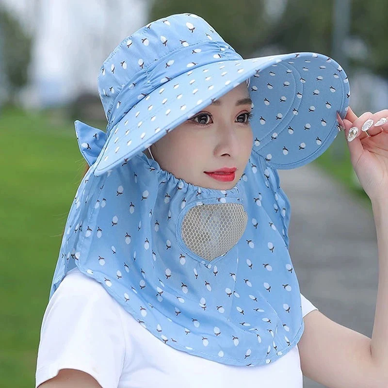 Summer Sun Hat Creative Shawl Picking Tea Hat Face Neck Omnibearing UV Protection Breathable Mesh Sunscreen Hat Bicycle Sunshade